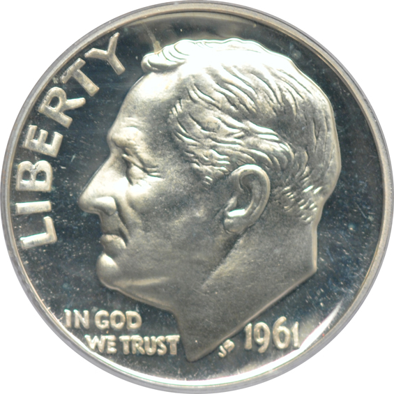 Five Proof Roosevelt dimes certified by PCGS