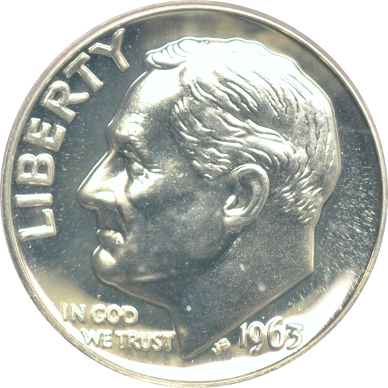 Five Proof Roosevelt dimes certified by PCGS