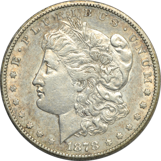 Five circulated CC dollars, 1878 through 1882