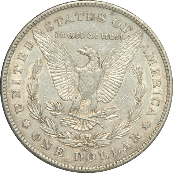 Five circulated CC dollars, 1878 through 1882