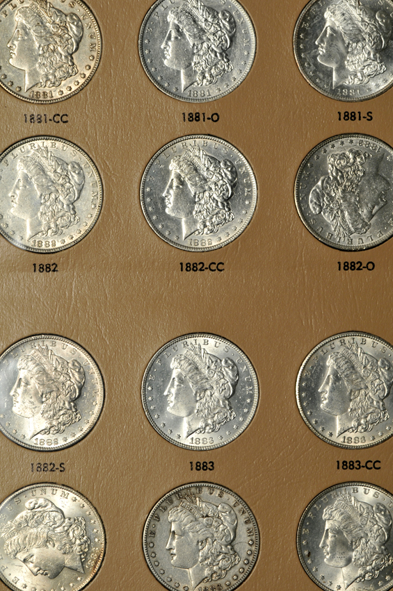 Collection of Morgan silver dollars from1878 through 1890-S in a Dansco 7178 album