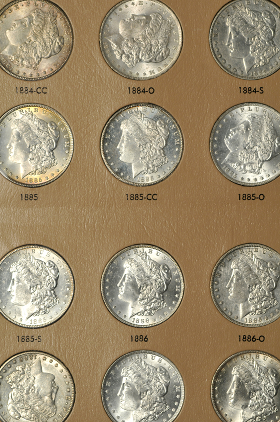 Collection of Morgan silver dollars from1878 through 1890-S in a Dansco 7178 album
