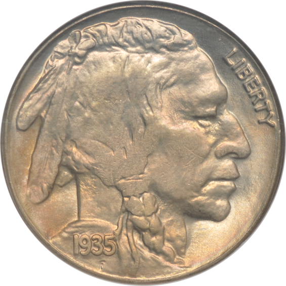 1890 Liberty nickel MS-62, 1935-D and 1935-S Buffalo nickels, both MS-64, all NGC