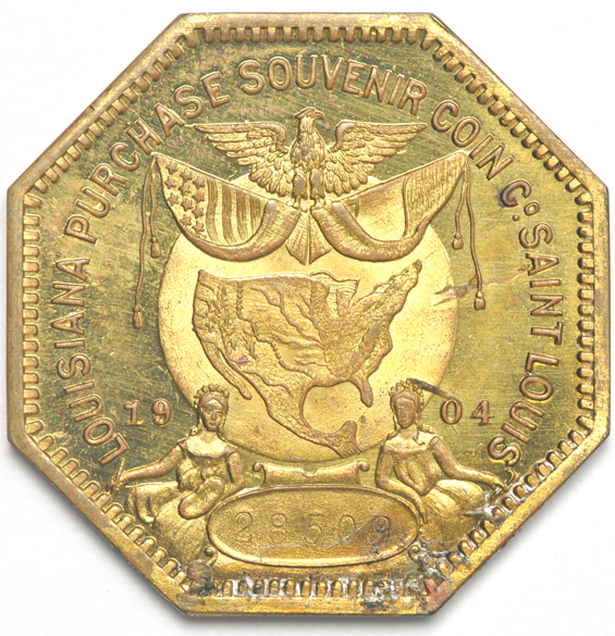 Lincoln and Grant Medal King-553 NGC MS-65, Martha Washington Medal B-H209A NGC MS-65, and a Louisiana Purchase souvenir coin