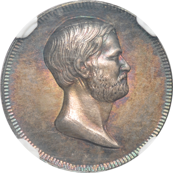 Lincoln and Grant Medal King-553 NGC MS-65, Martha Washington Medal B-H209A NGC MS-65, and a Louisiana Purchase souvenir coin