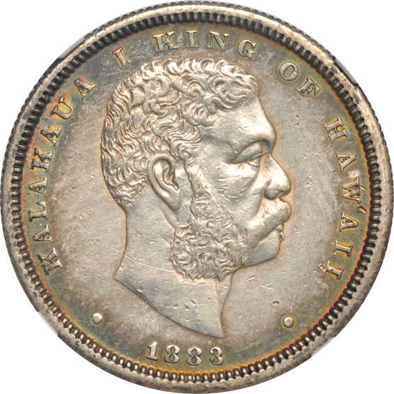 1883 Hawaii 10C UNC details/cleaned, and an 1883 Hawaii 50C AU details/cleaned, both NGC
