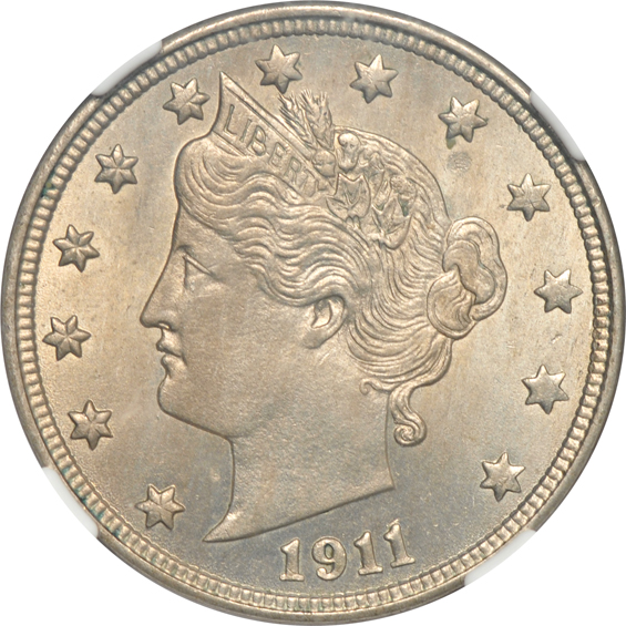 1866 with Rays Shield nickel PCGS AU-50, plus five additional certified nickel type coins
