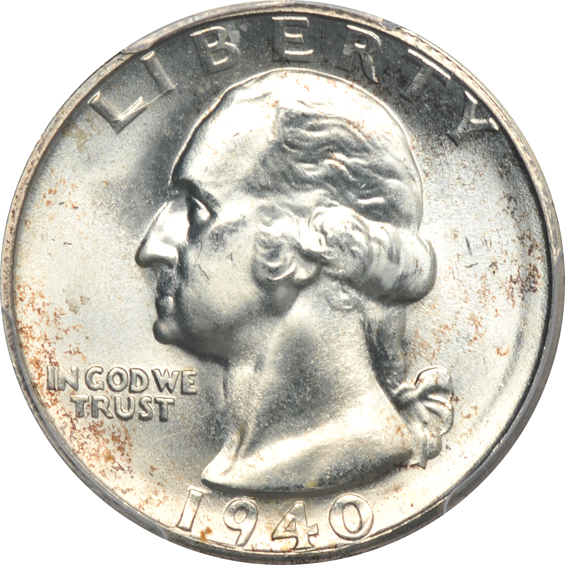Twenty silver Washington quarters certified MS-66 by PCGS