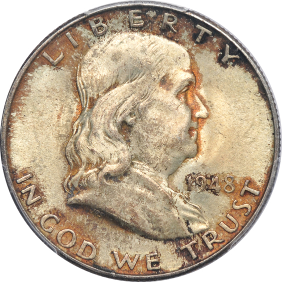 Sixteen Franklin half-dollars certified by PCGS