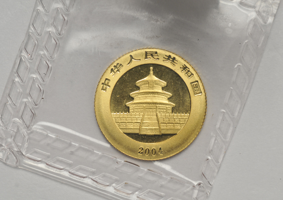 China - 2004 1/10oz Gold Panda, sealed with ribbon