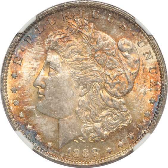 Seven Morgan silver dollars certified by NGC