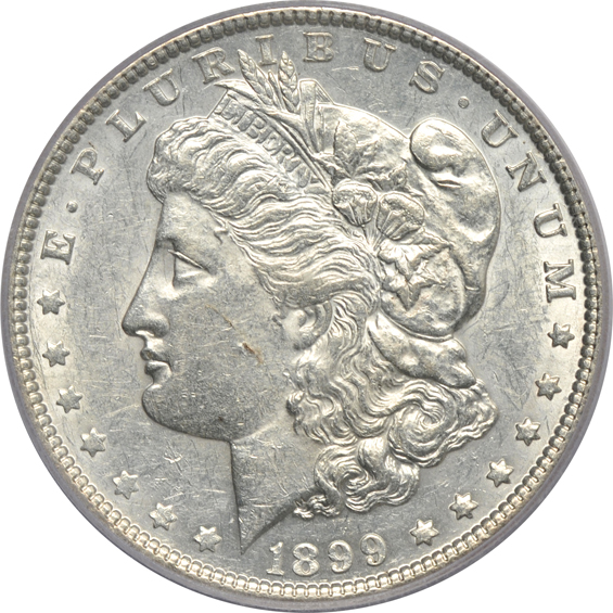 1887 NGC MS-65, 1892 NGC MS-61, and an 1899 PCGS XF-45