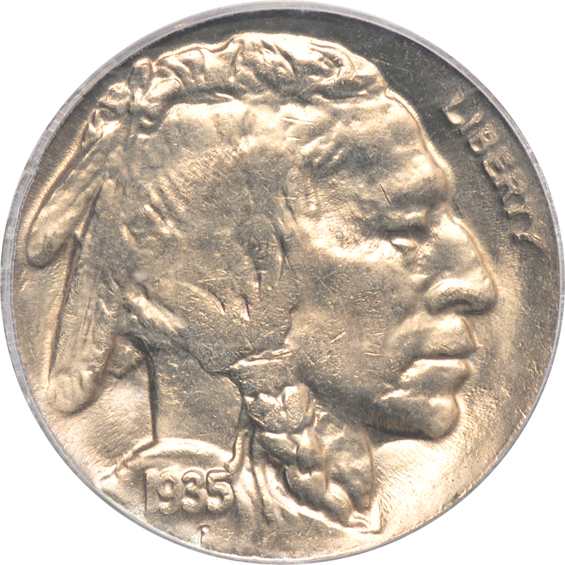 Three Indian cents, two Buffalo nickels, and a Mercury dime