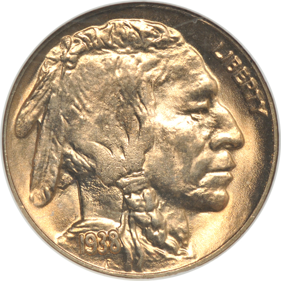 Three Indian cents, two Buffalo nickels, and a Mercury dime