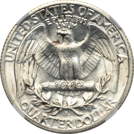 Thirteen silver Washington quarters certified MS-64 or higher