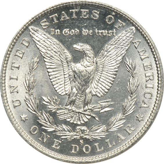 Seven Morgan silver dollars certified by ANACS