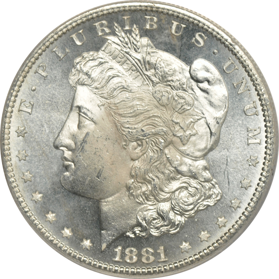 Seven Morgan silver dollars certified by ANACS