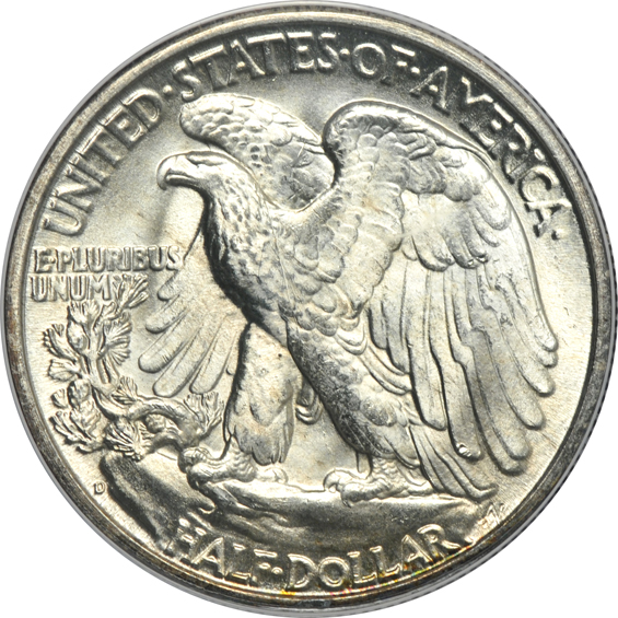 Five Walking Liberty half-dollars certified by ANACS