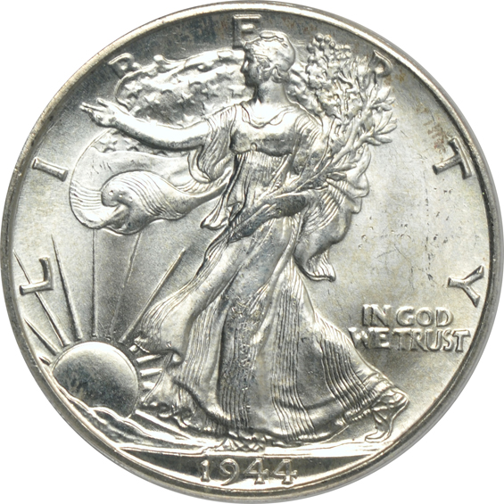 Five Walking Liberty half-dollars certified by ANACS