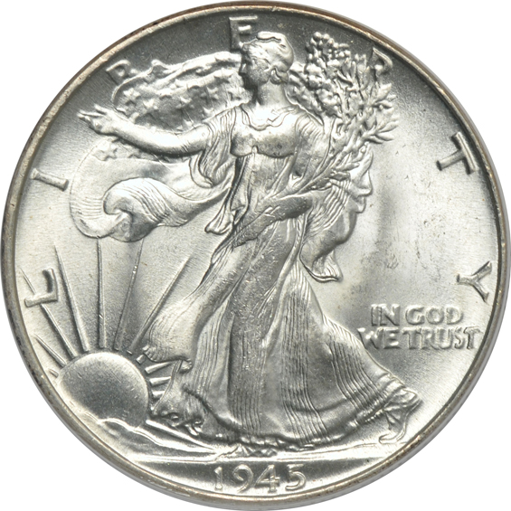 Five Walking Liberty half-dollars certified by ANACS
