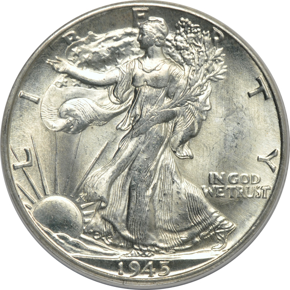Five Walking Liberty half-dollars certified by ANACS