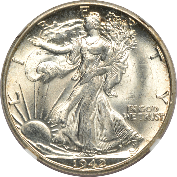 Fourteen Walking Liberty half-dollars certified MS-65