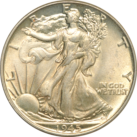 Twenty-nine Walking Liberty half-dollars and nine Franklin half-dollars