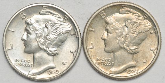 Group of forty-five Mercury dimes