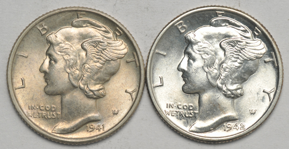 Group of forty-five Mercury dimes