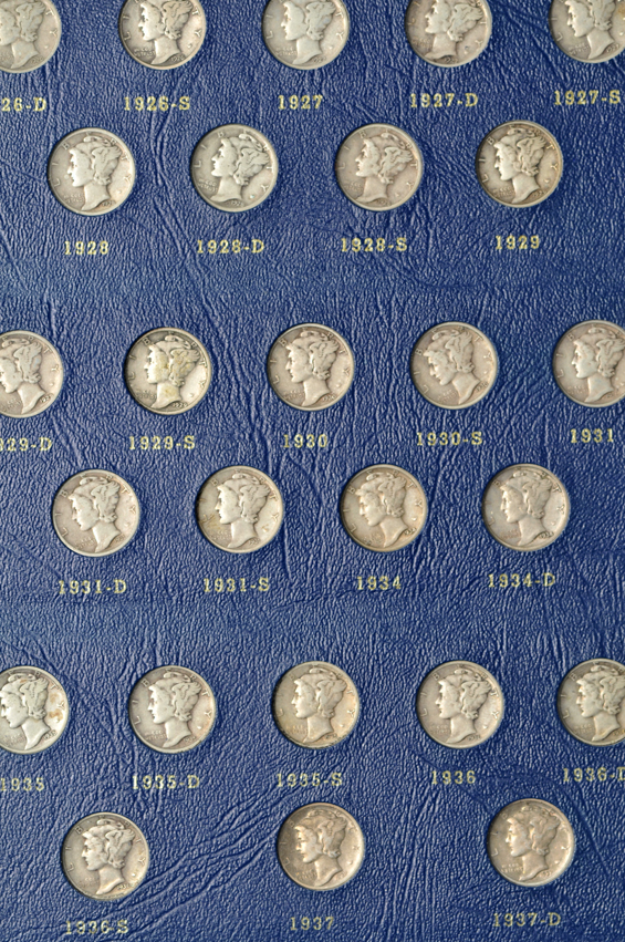 Nearly complete collection of Mercury dimes in a Whitman 9413 album