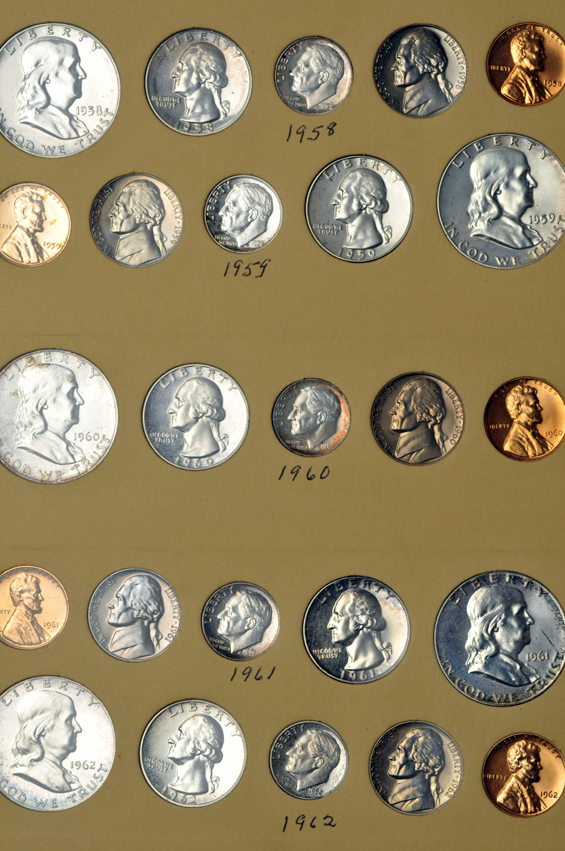 Collection of Proof Sets and Special Mint Sets in a Library of Coins album