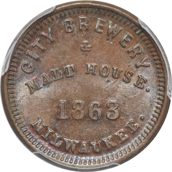 1863 Blatz Beer Store Card token, F-510E-1a, Milwaukee, Wisconsin - PCGS MS-63BN 