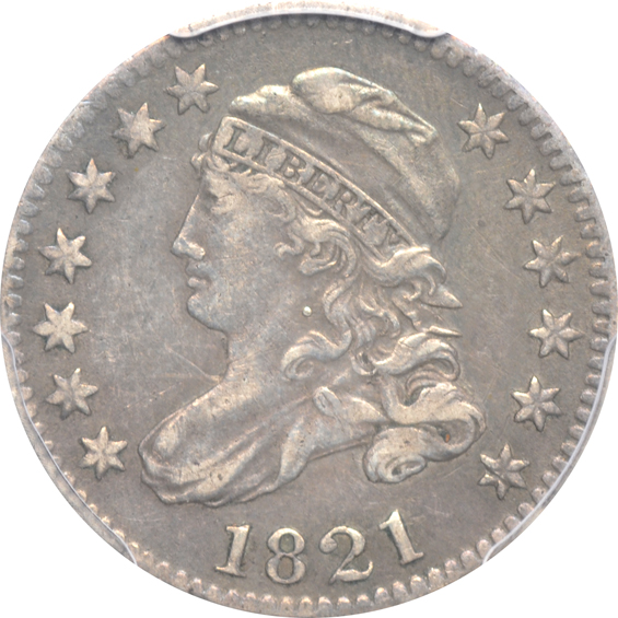1821 Large Date Bust dime PCGS VF-35, plus a 1909 Barber half-dollar NGC MS-63