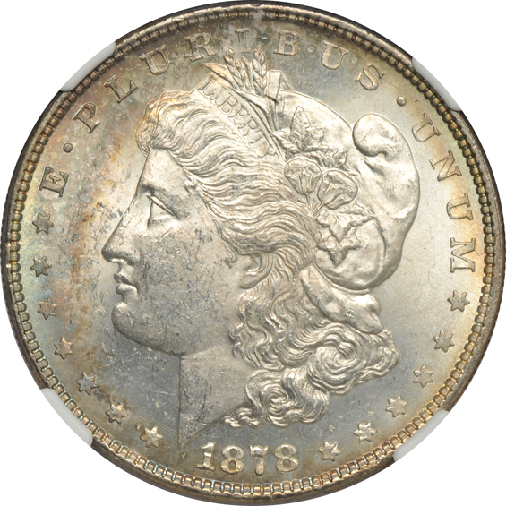 1878 8TF MS-63, 1878 7TF Reverse of 1878 MS-64, and an 1878-CC MS-62, all NGC