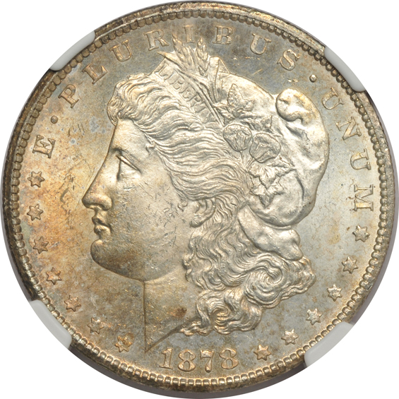 1878 8TF MS-63, 1878 7TF Reverse of 1878 MS-64, and an 1878-CC MS-62, all NGC