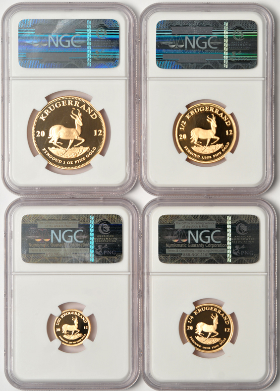 South Africa - 2012 Proof Gold Krugerrand set, all NGC PR-70 Ultra Cameo