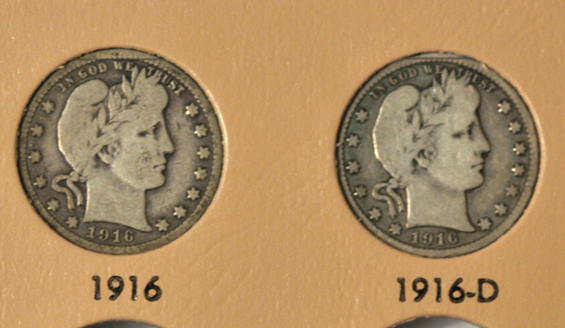 Nearly complete collection of Barber quarters in a Dansco 7130 album