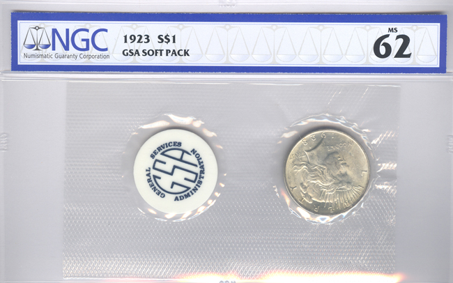 Twelve GSA Soft Pack silver dollars, all but one NGC certified