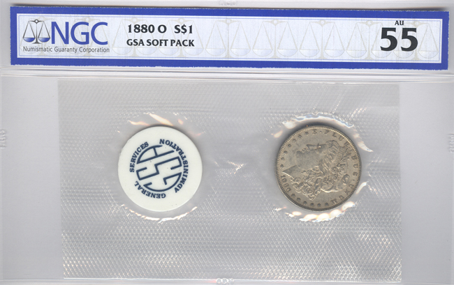 Twelve GSA Soft Pack silver dollars, all but one NGC certified