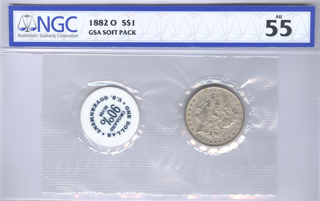 Ten GSA Soft Pack Morgan silver dollars, all NGC certified