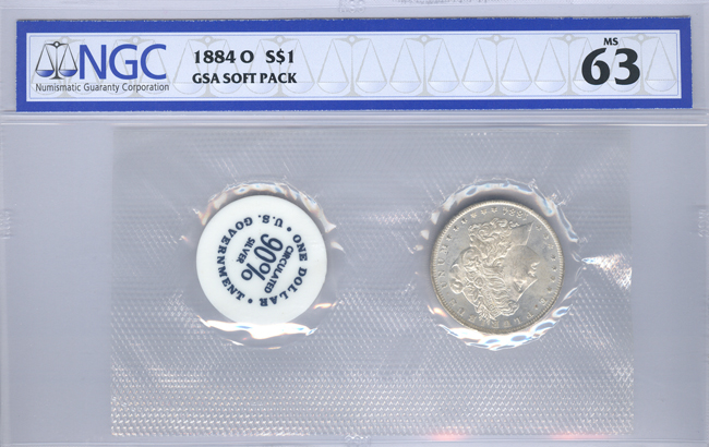 Four 1884-O GSA Soft Pack, two MS-63 and two MS-64, all NGC certified