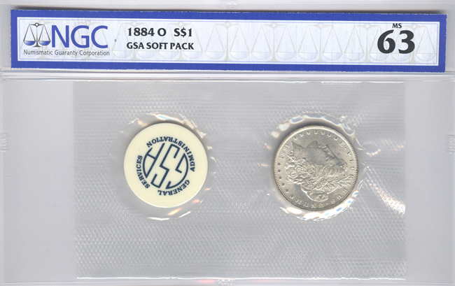 Four 1884-O GSA Soft Pack, two MS-63 and two MS-64, all NGC certified