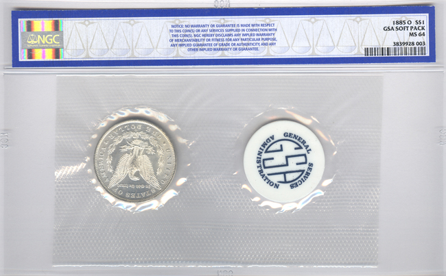 Four UNC GSA Soft Pack Morgan silver dollars, all NGC certified