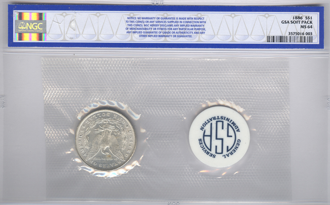 Four UNC GSA Soft Pack Morgan silver dollars, all NGC certified