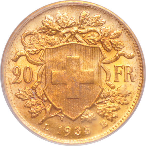 Switzerland - 1935-LB 20 Franc - PCGS MS-65