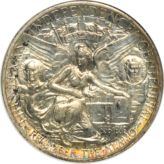Four Texas silver commemorative half-dollars, all certified