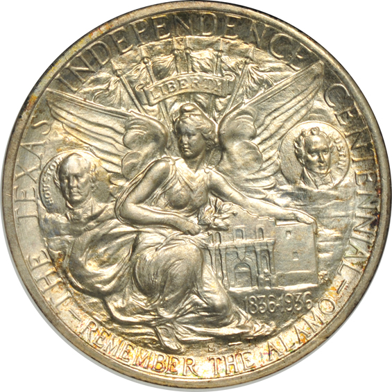 Four Texas silver commemorative half-dollars, all certified