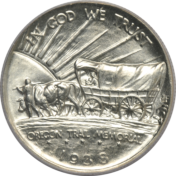 Four Oregon silver commemorative half-dollars, all certified