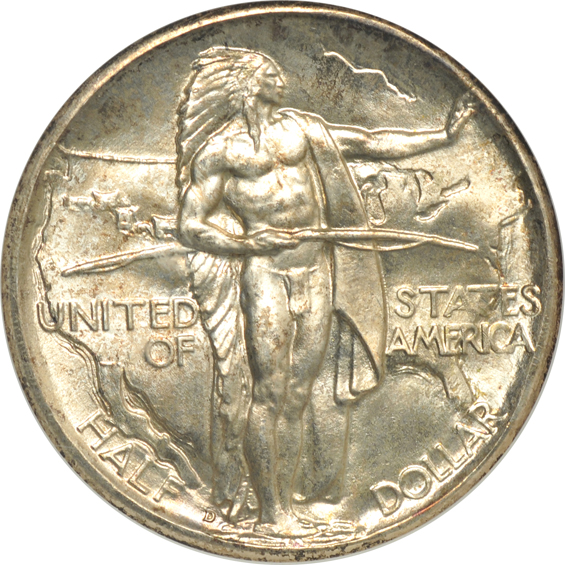 Four Oregon silver commemorative half-dollars, all certified