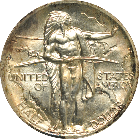 Four Oregon silver commemorative half-dollars, all certified